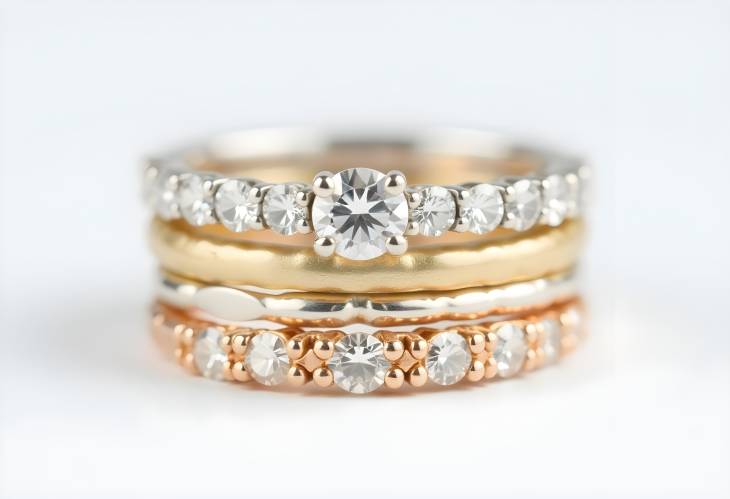 Chic Diamond Stacked Rings on a White Background